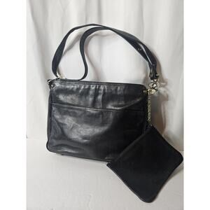 Vintage PALIZZIO Soft Leather Shoulder Bag Handbag Double Zip Coin Purse Black
